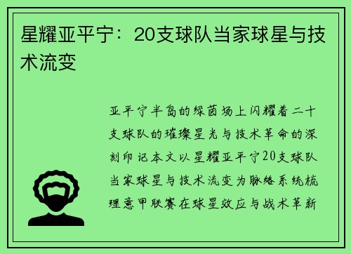 星耀亚平宁：20支球队当家球星与技术流变